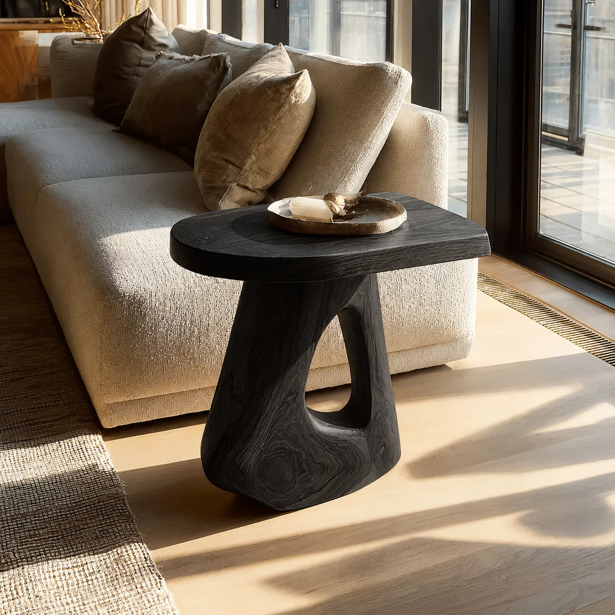 Sculptural Natural Solid Wood Side Table with Open Pedestal Base - Livewoodcraft - 4