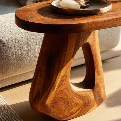 Sculptural Natural Solid Wood Side Table with Open Pedestal Base - Livewoodcraft - 6