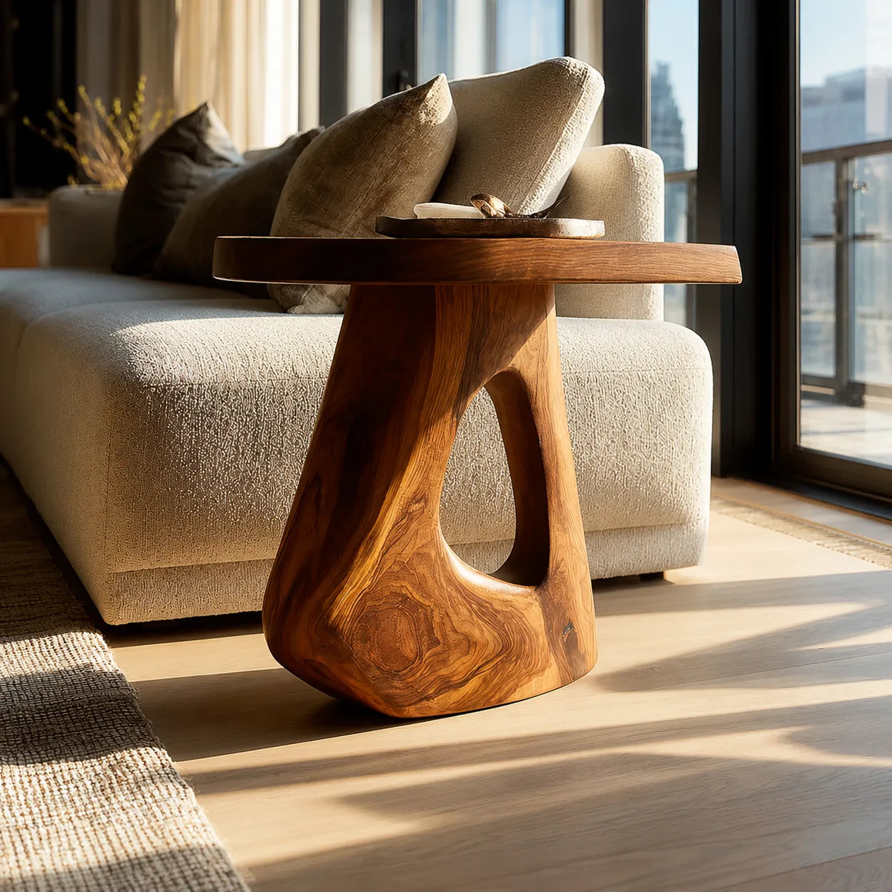 Sculptural Natural Solid Wood Side Table with Open Pedestal Base - Livewoodcraft - 7