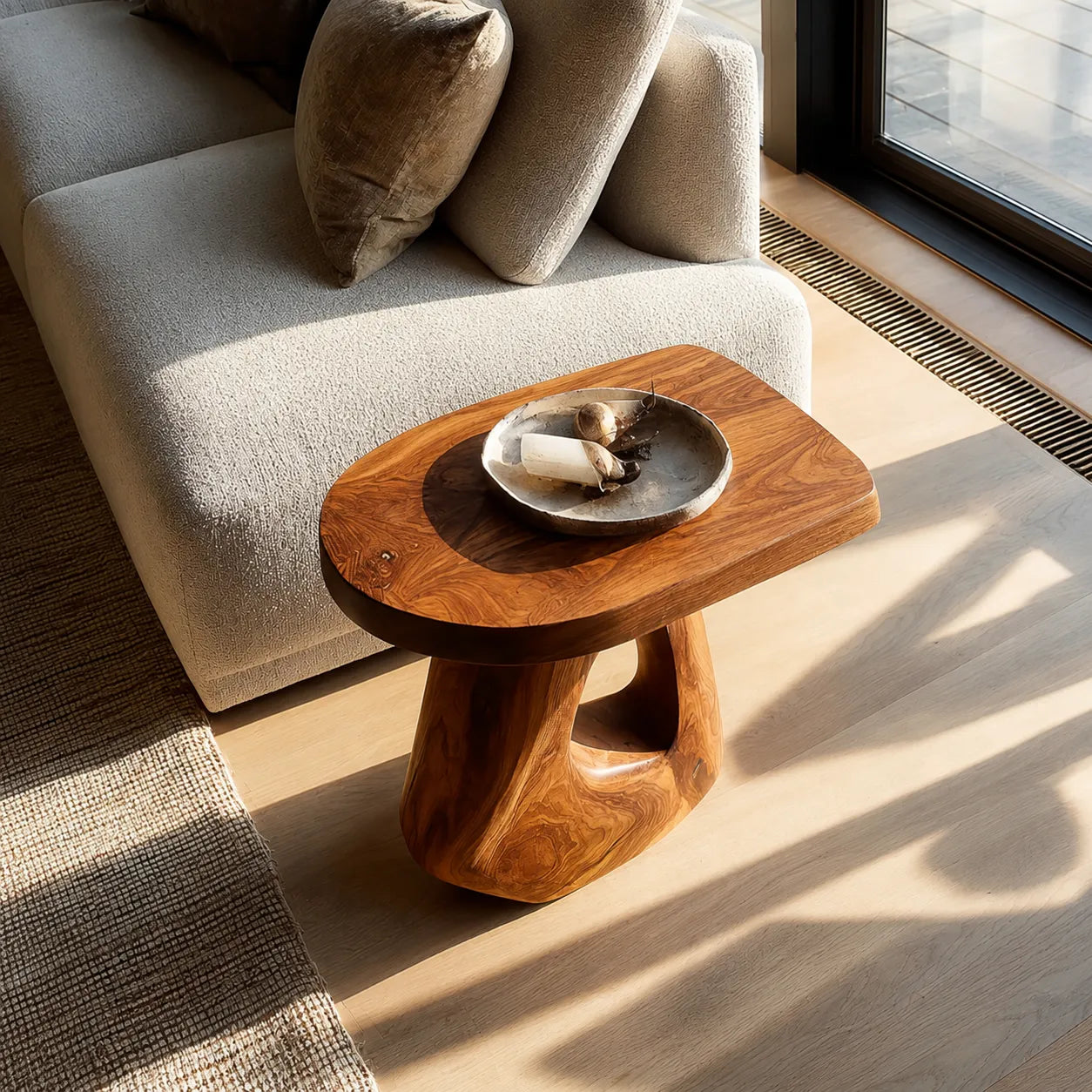 Sculptural Natural Solid Wood Side Table with Open Pedestal Base - Livewoodcraft - 8