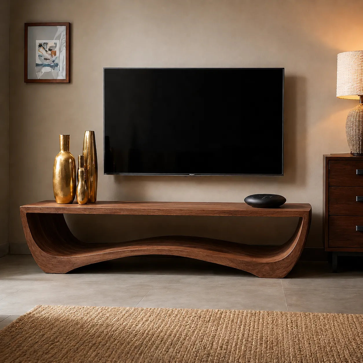 Sculptural Natural Solid Wood Wave TV Stand for Modern Living Rooms - Livewoodcraft - 10