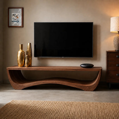 Sculptural Natural Solid Wood Wave TV Stand for Modern Living Rooms - Livewoodcraft - 10