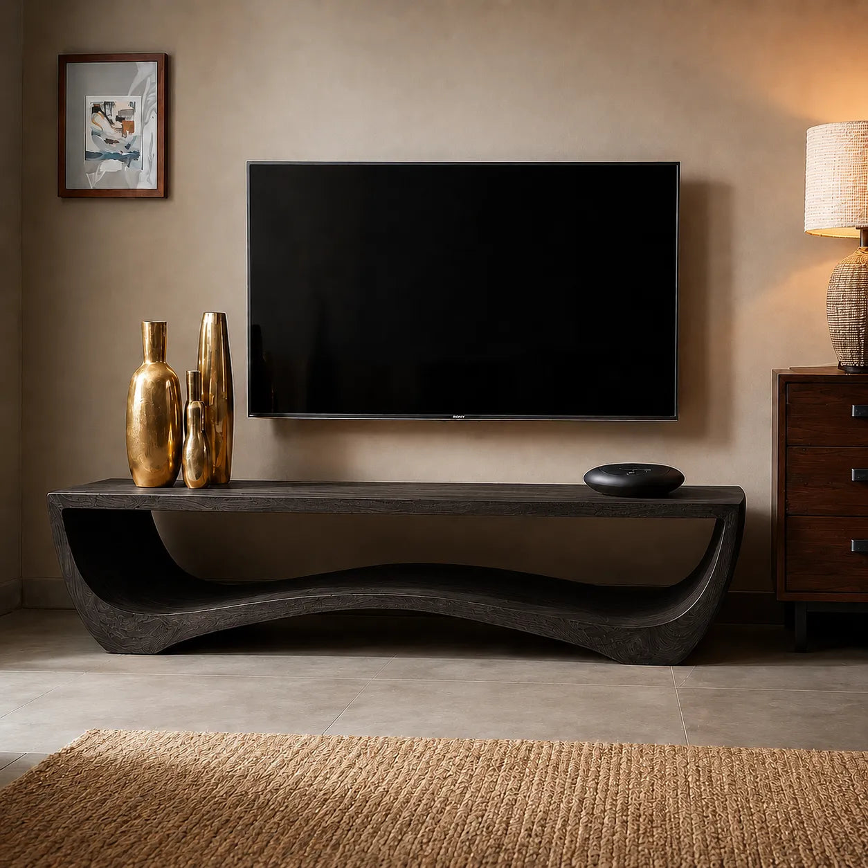 Sculptural Natural Solid Wood Wave TV Stand for Modern Living Rooms - Livewoodcraft - 11