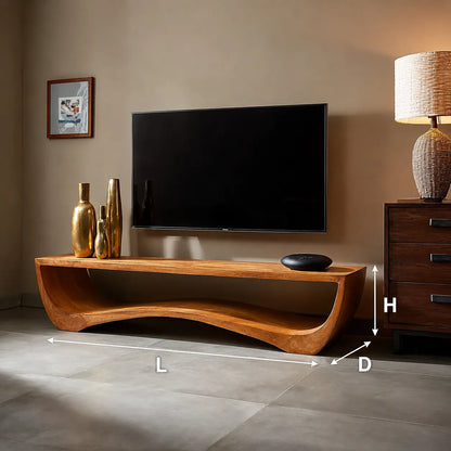 Sculptural Natural Solid Wood Wave TV Stand for Modern Living Rooms - Livewoodcraft - 2