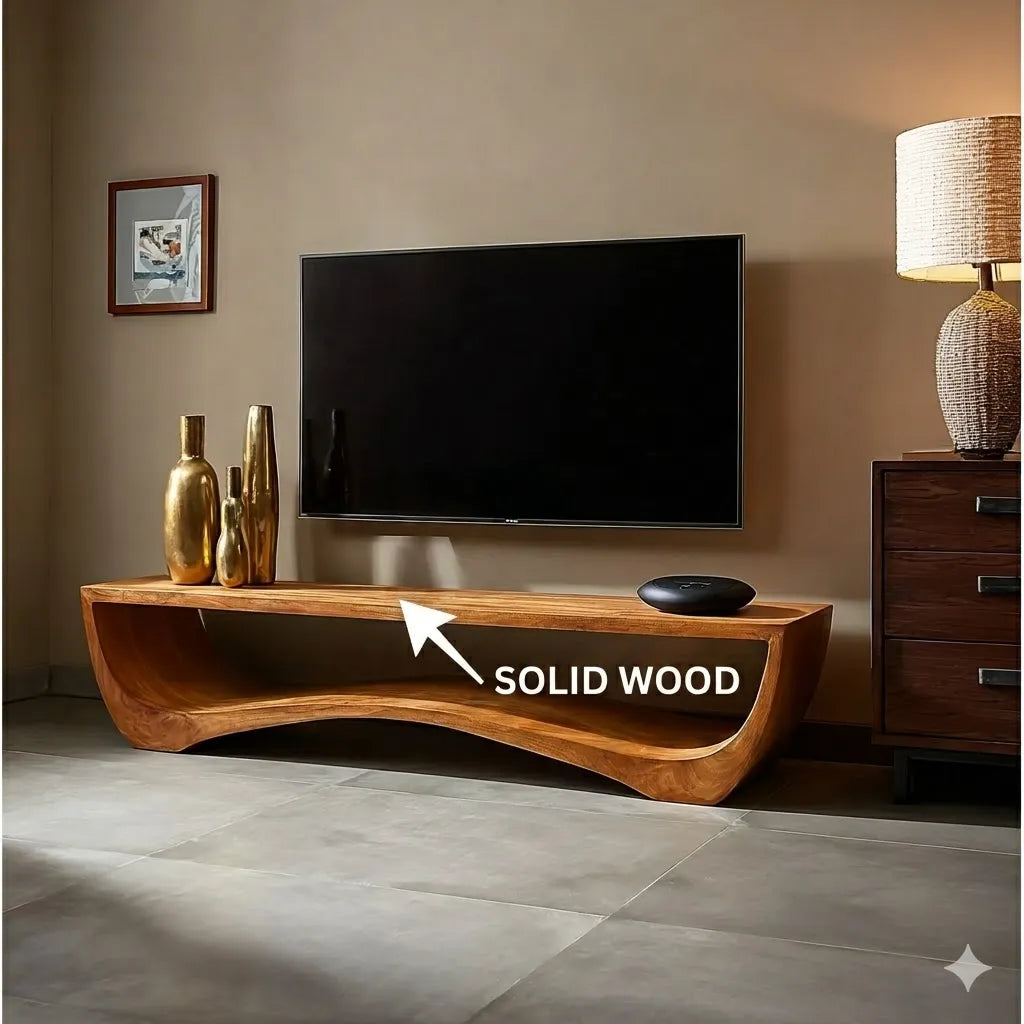 Sculptural Natural Solid Wood Wave TV Stand for Modern Living Rooms - Livewoodcraft - 3
