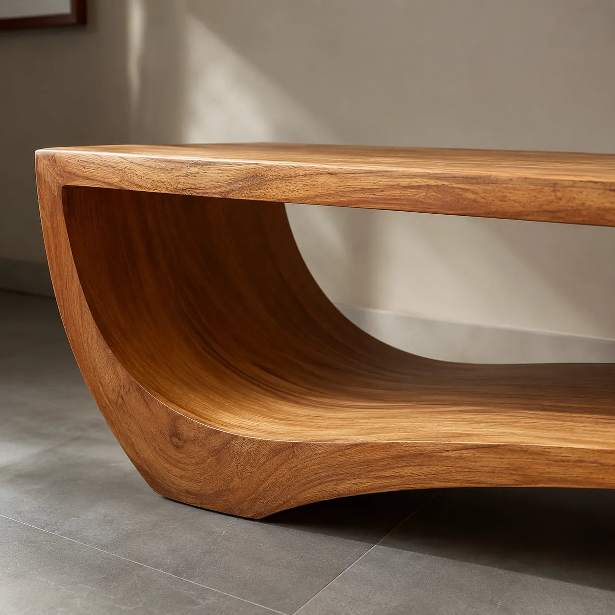 Sculptural Natural Solid Wood Wave TV Stand for Modern Living Rooms - Livewoodcraft - 4