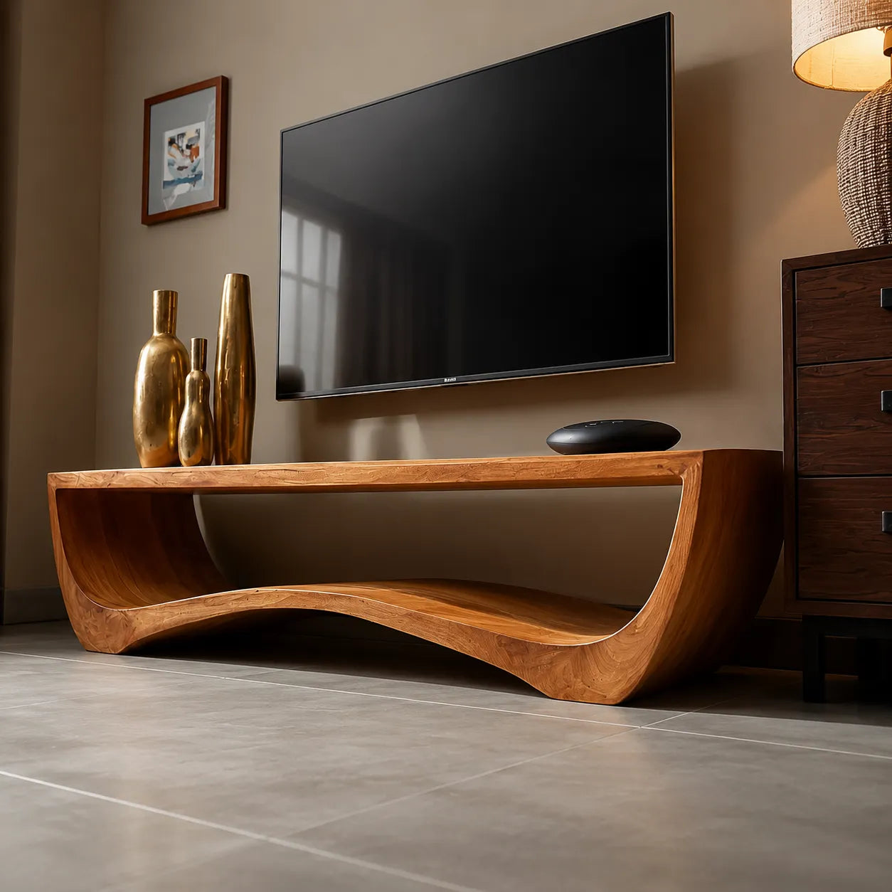 Sculptural Natural Solid Wood Wave TV Stand for Modern Living Rooms - Livewoodcraft - 5