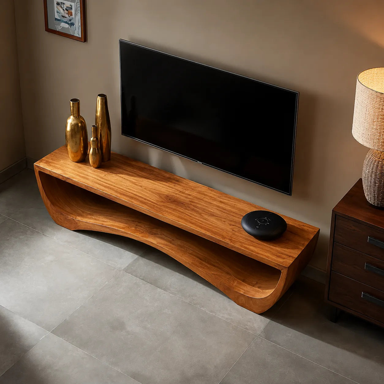 Sculptural Natural Solid Wood Wave TV Stand for Modern Living Rooms - Livewoodcraft - 6