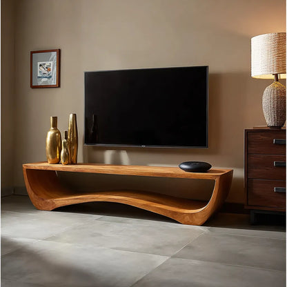 Sculptural Natural Solid Wood Wave TV Stand for Modern Living Rooms - Livewoodcraft - 7