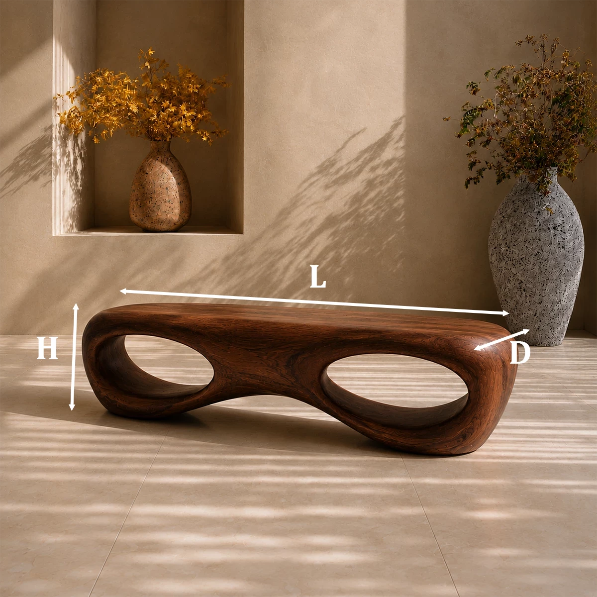 Sculptural Oval Wood Bench – Organic Natural Wood Bench for Modern Interior - Livewoodcraft - 3