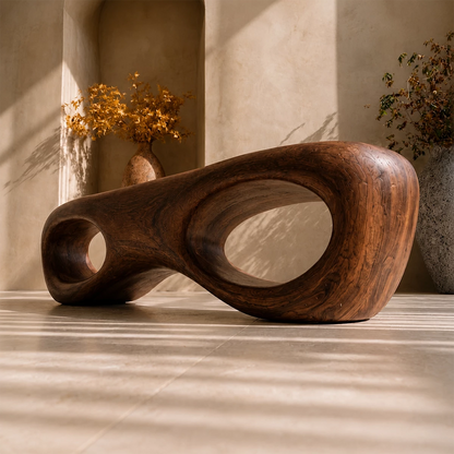 Sculptural Oval Wood Bench – Organic Natural Wood Bench for Modern Interior - Livewoodcraft - 5