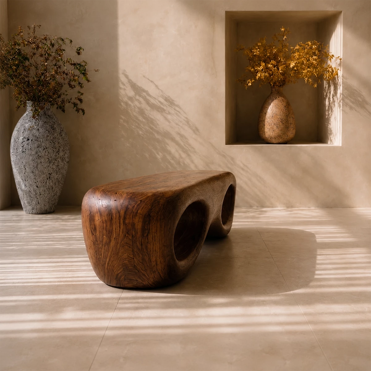 Sculptural Oval Wood Bench – Organic Natural Wood Bench for Modern Interior - Livewoodcraft - 6