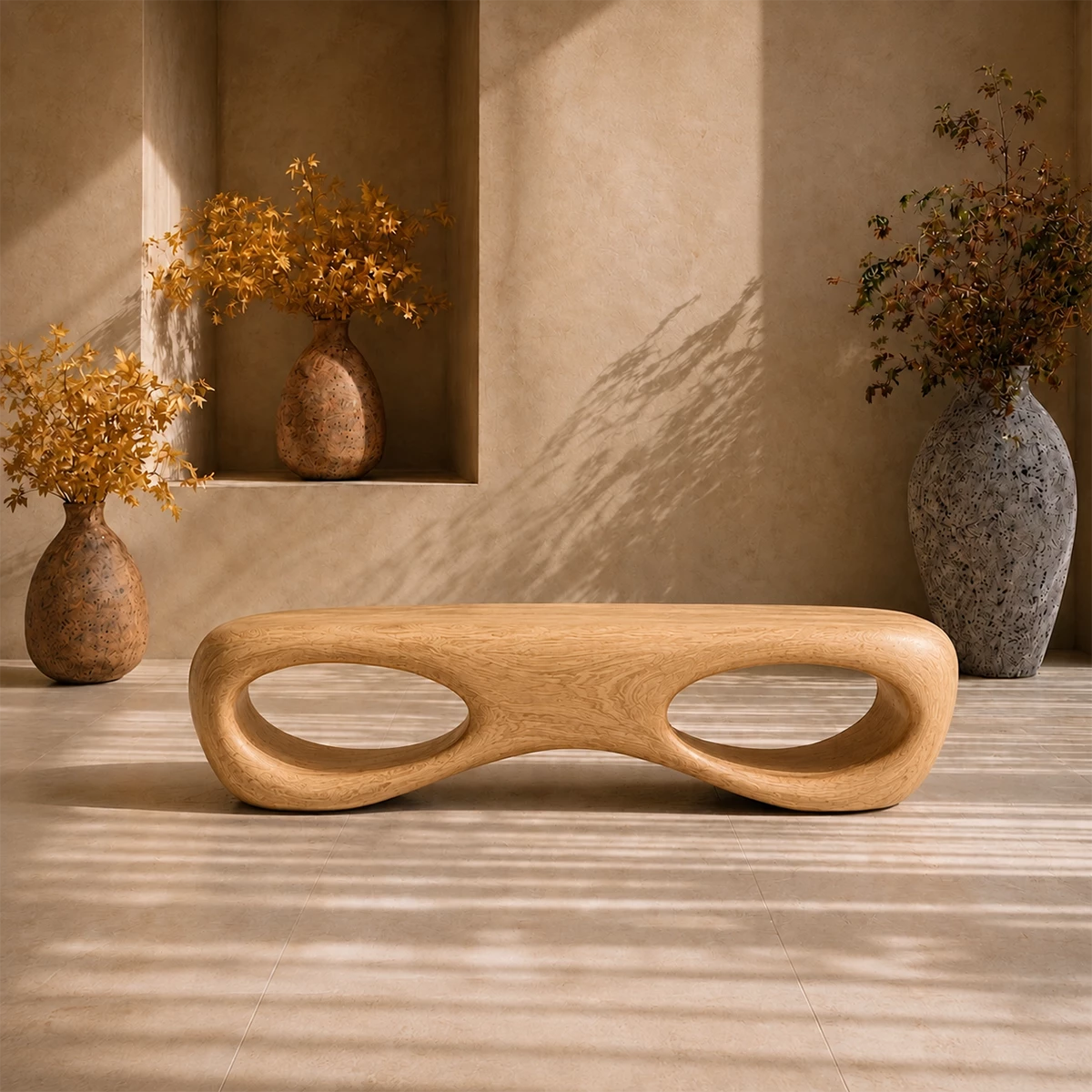 Sculptural Oval Wood Bench – Organic Natural Wood Bench for Modern Interior - Livewoodcraft - 7