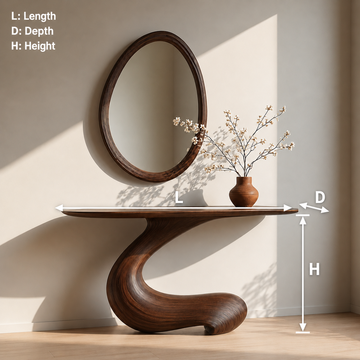 Sculptural Round Base Wood Console Table – Organic Natural Wood Console for Modern Interior - Livewoodcraft - 12