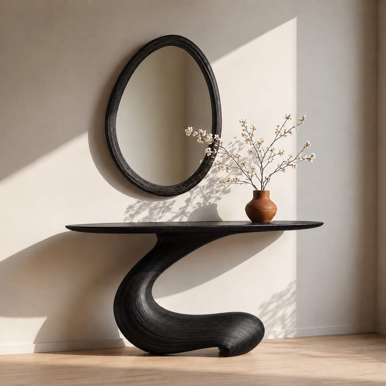 Sculptural Round Base Wood Console Table – Organic Natural Wood Console for Modern Interior - Livewoodcraft - 3