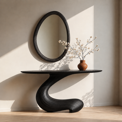 Sculptural Round Base Wood Console Table – Organic Natural Wood Console for Modern Interior - Livewoodcraft - 3
