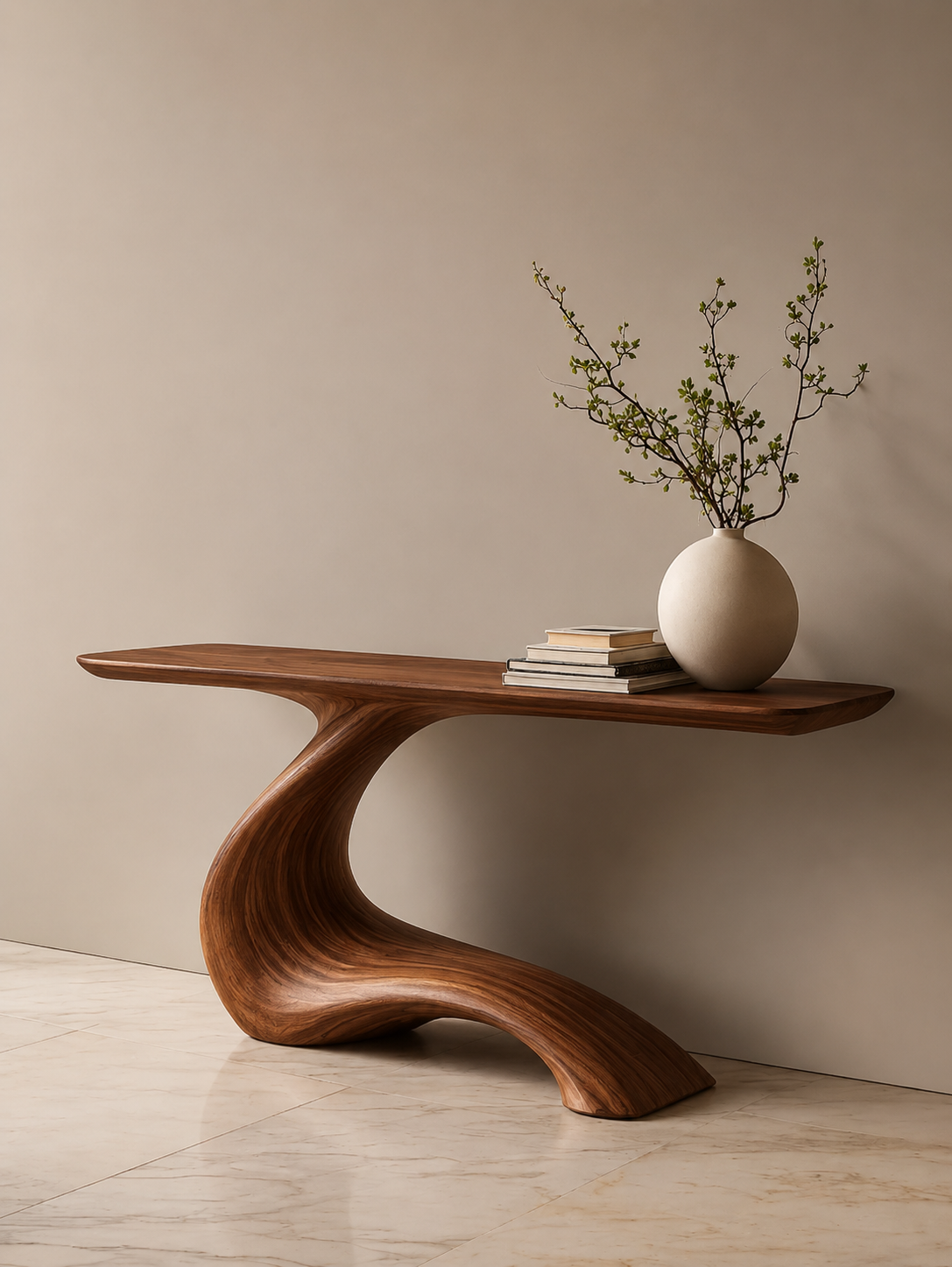 Sculptural Round Base Wood Console Table – Organic Natural Wood Console for Modern Interior - Livewoodcraft - 5