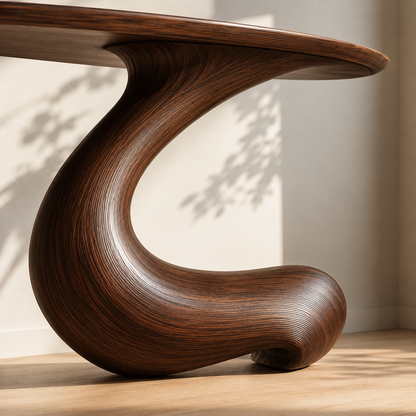 Sculptural Round Base Wood Console Table – Organic Natural Wood Console for Modern Interior - Livewoodcraft - 6