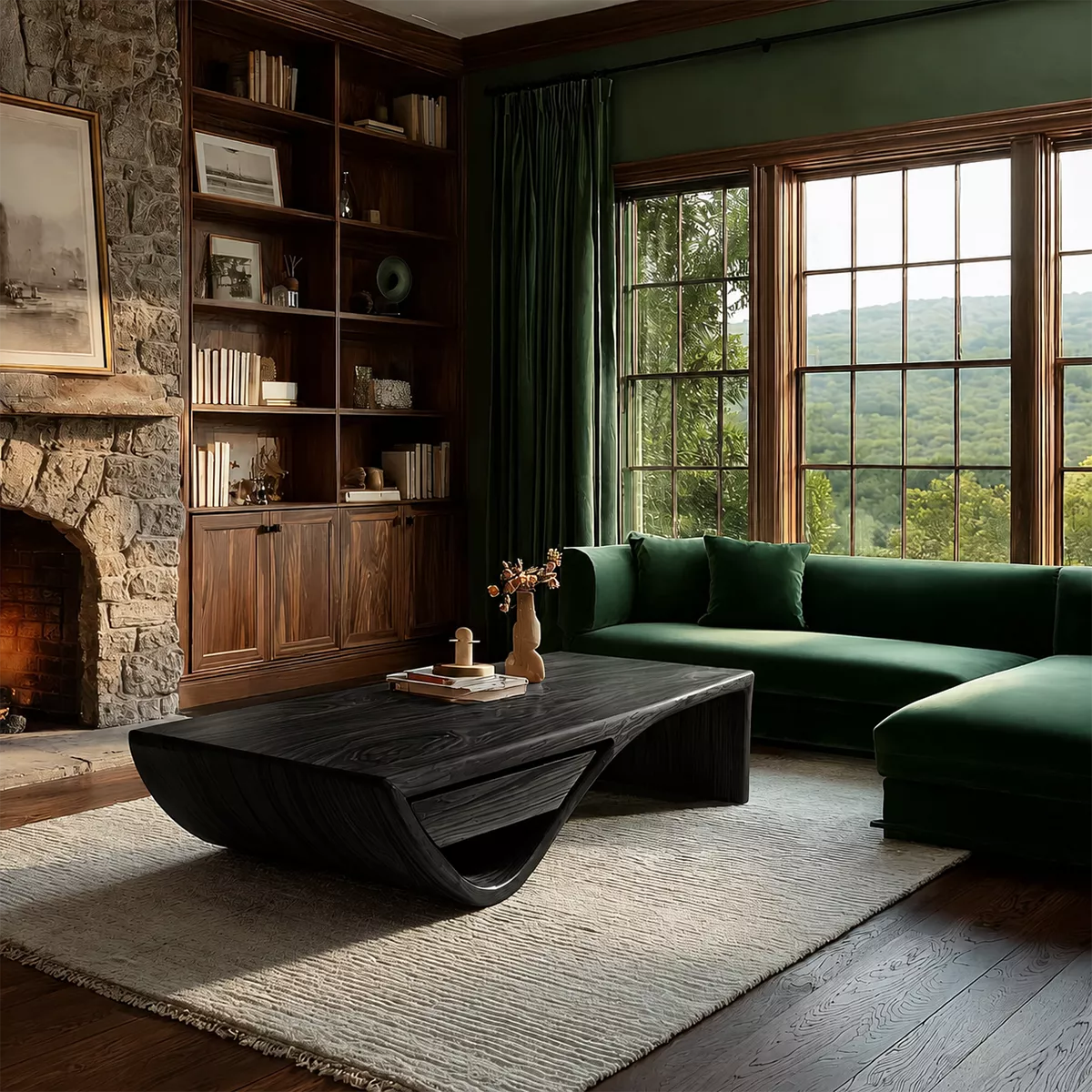 Sculptural Solid Wood Coffee Table With Hidden Storage Drawer And Curved Open Base For Modern Living Room - Livewoodcraft - 3