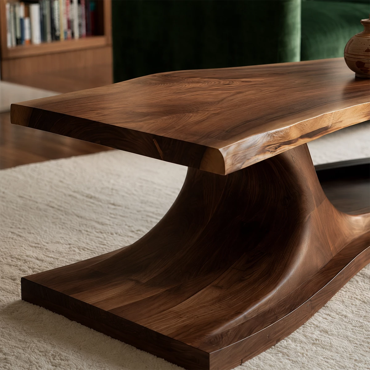 Sculptural Solid Wood Coffee Table With Live Edge Top And Storage Drawer Modern Organic Living Room Table - Livewoodcraft - 6