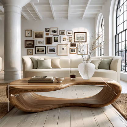 Sculptural Solid Wood Coffee Table With Open Waterfall Base And Natural Wood Grain For Modern Living Room - Livewoodcraft - 10