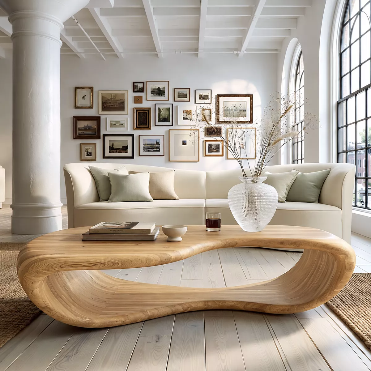 Sculptural Solid Wood Coffee Table With Open Waterfall Base And Natural Wood Grain For Modern Living Room - Livewoodcraft - 2