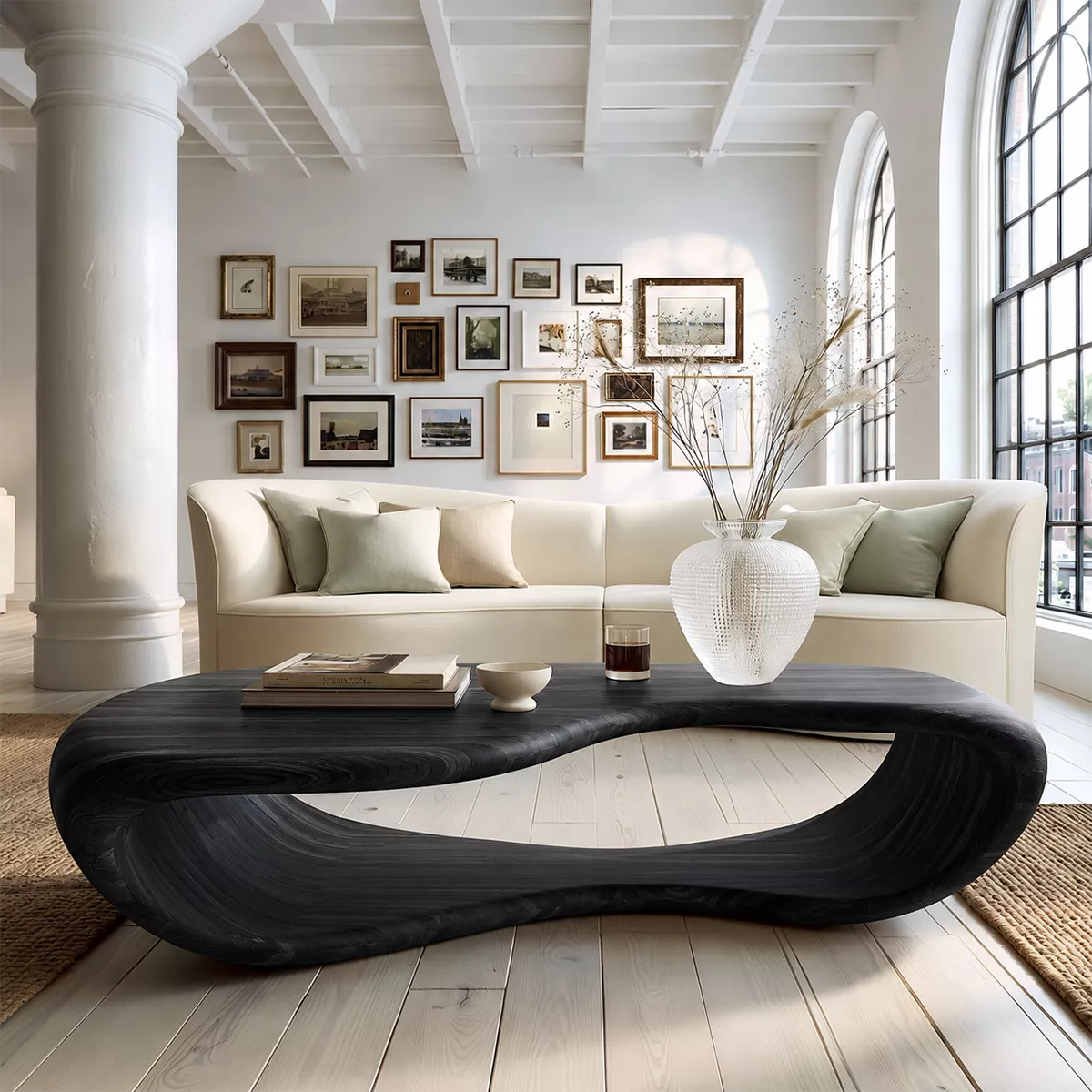 Sculptural Solid Wood Coffee Table With Open Waterfall Base And Natural Wood Grain For Modern Living Room - Livewoodcraft - 3