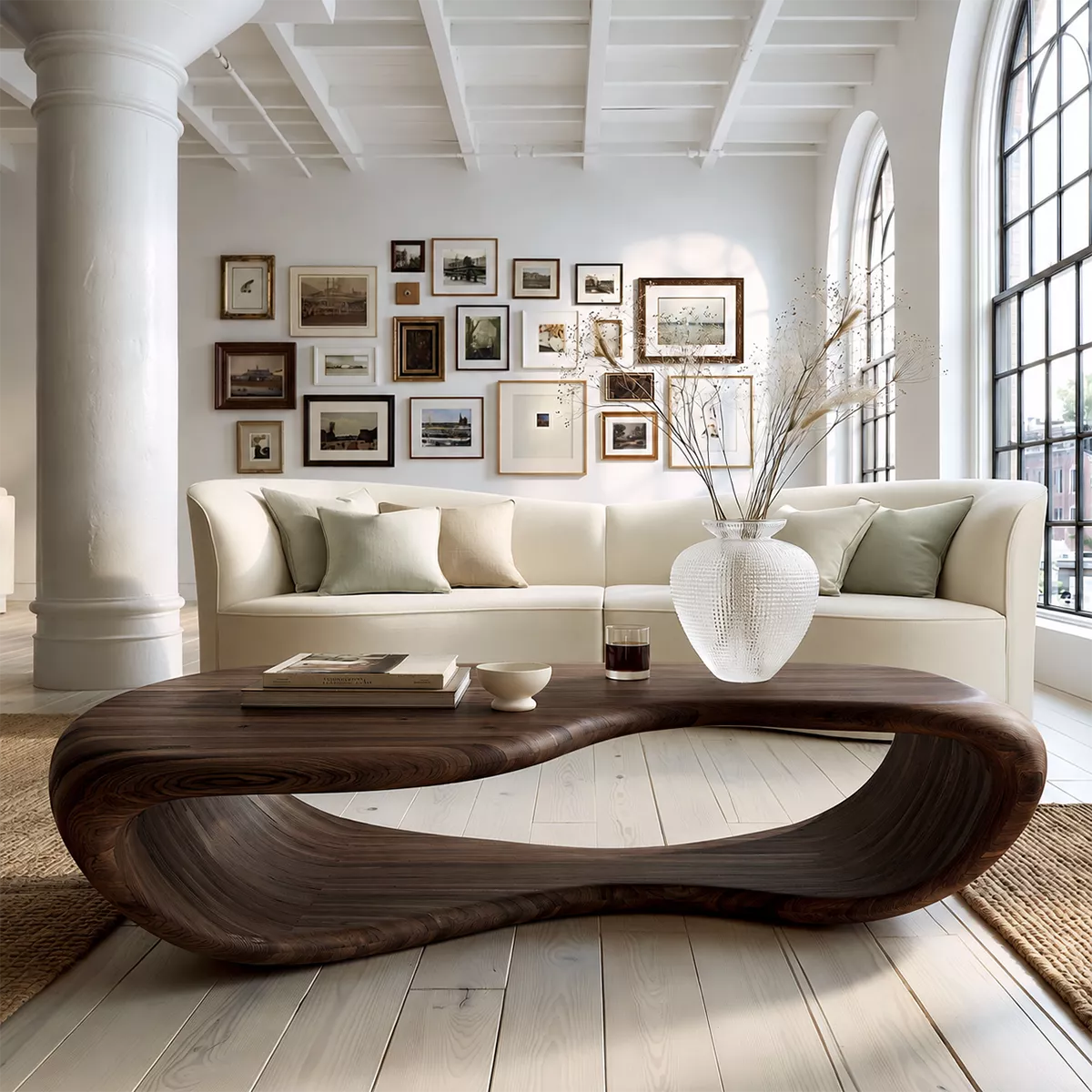 Sculptural Solid Wood Coffee Table With Open Waterfall Base And Natural Wood Grain For Modern Living Room - Livewoodcraft - 4