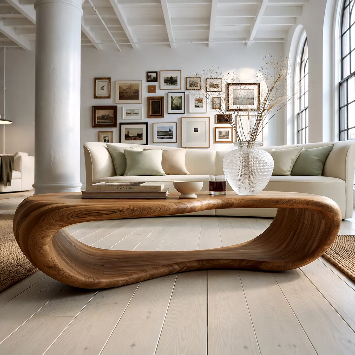 Sculptural Solid Wood Coffee Table With Open Waterfall Base And Natural Wood Grain For Modern Living Room - Livewoodcraft - 7