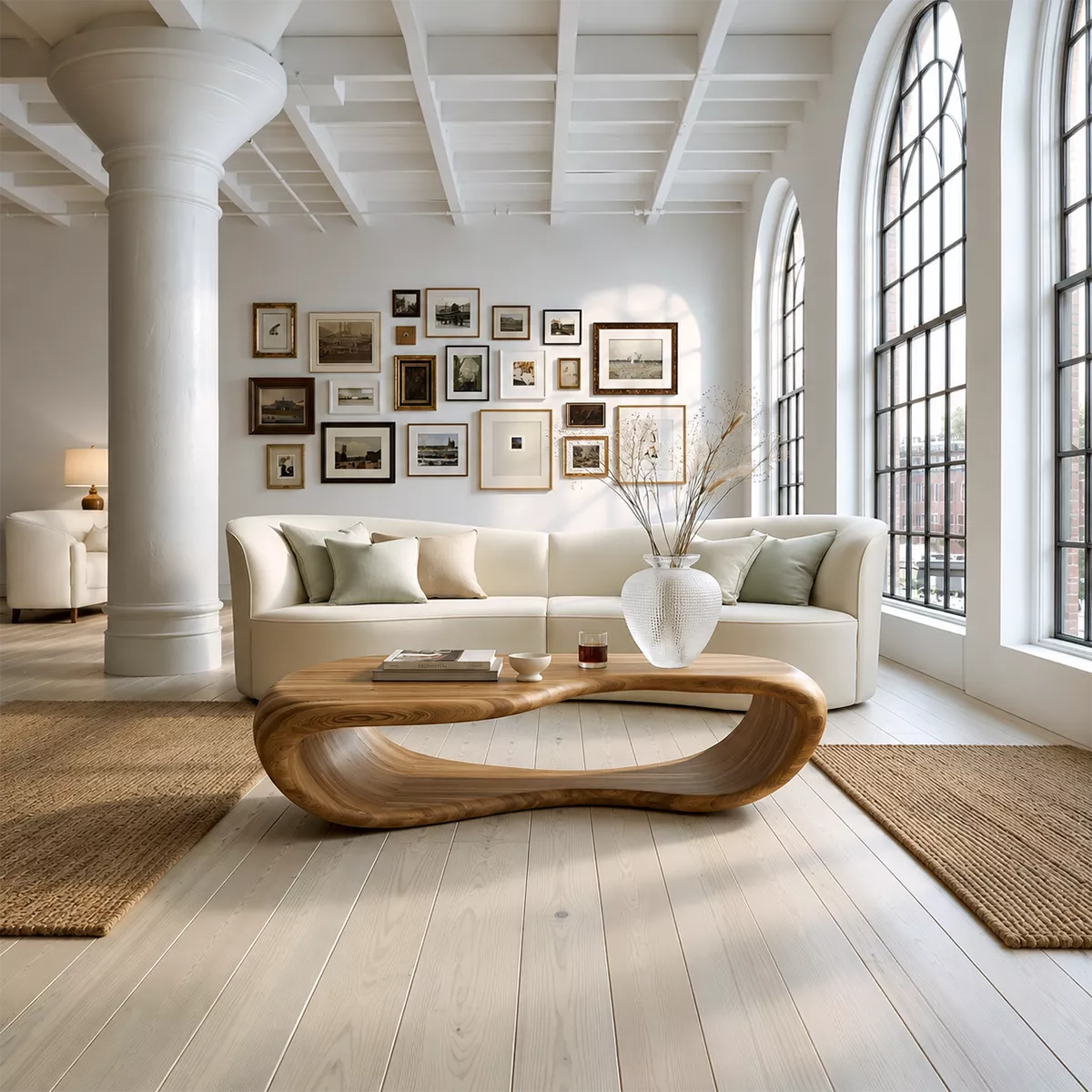 Sculptural Solid Wood Coffee Table With Open Waterfall Base And Natural Wood Grain For Modern Living Room - Livewoodcraft - 8