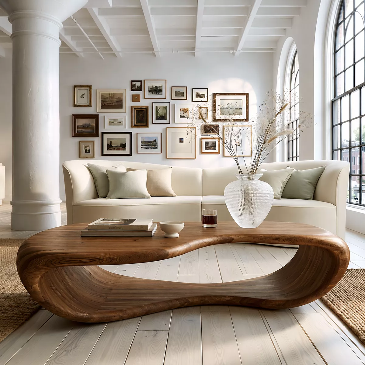 Sculptural Solid Wood Coffee Table With Open Waterfall Base And Natural Wood Grain For Modern Living Room - Livewoodcraft - 9