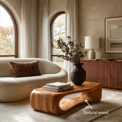 Sculptural Solid Wood Coffee Table With Rounded Waterfall Base And Open Center For Modern Living Room - Livewoodcraft - 11