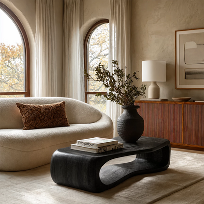 Sculptural Solid Wood Coffee Table With Rounded Waterfall Base And Open Center For Modern Living Room - Livewoodcraft - 4