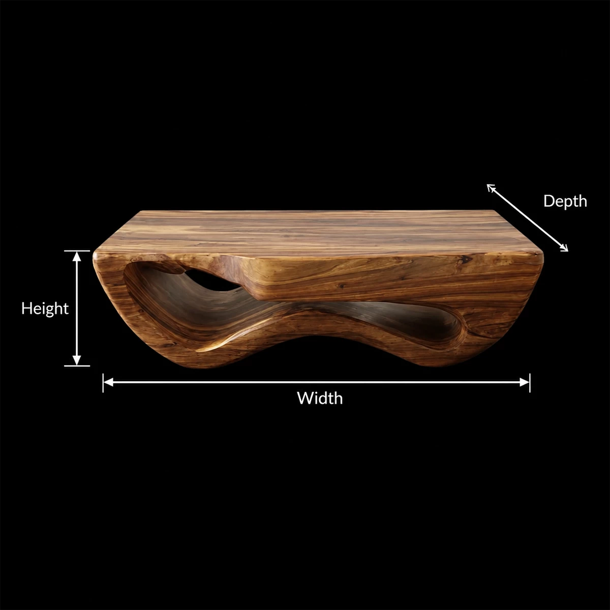 Sculptural Solid Wood Coffee Table With Wave Hollow Base And Natural Wood Grain For Modern Living Room - Livewoodcraft - 11