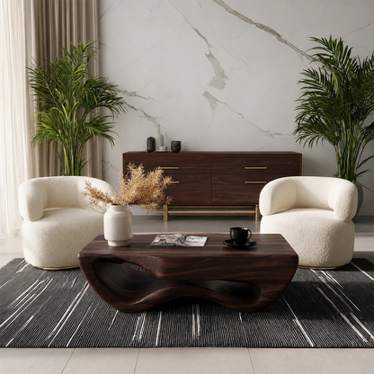 Sculptural Solid Wood Coffee Table With Wave Hollow Base And Natural Wood Grain For Modern Living Room - Livewoodcraft - 3