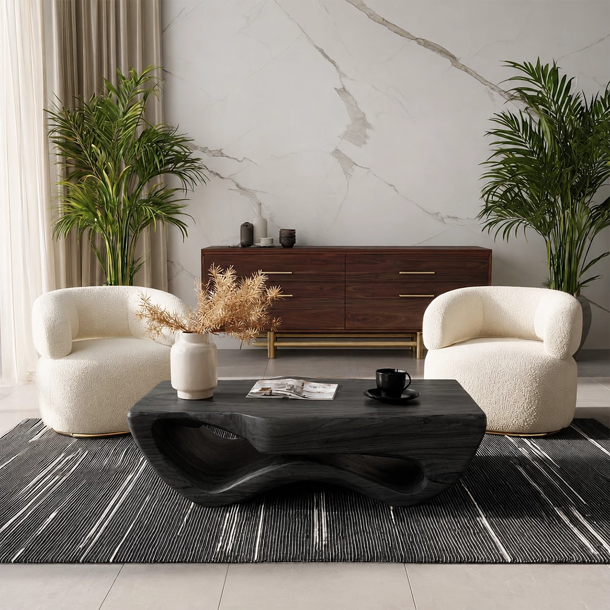 Sculptural Solid Wood Coffee Table With Wave Hollow Base And Natural Wood Grain For Modern Living Room - Livewoodcraft - 4