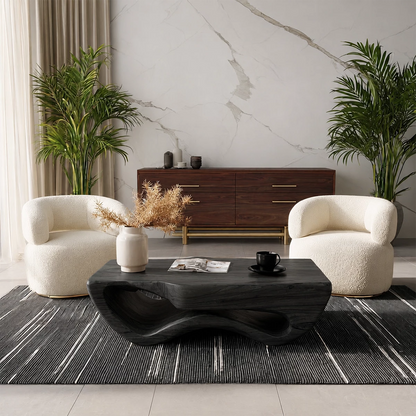 Sculptural Solid Wood Coffee Table With Wave Hollow Base And Natural Wood Grain For Modern Living Room - Livewoodcraft - 4