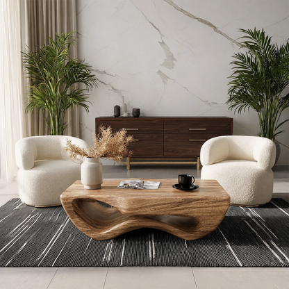 Sculptural Solid Wood Coffee Table With Wave Hollow Base And Natural Wood Grain For Modern Living Room - Livewoodcraft - 5