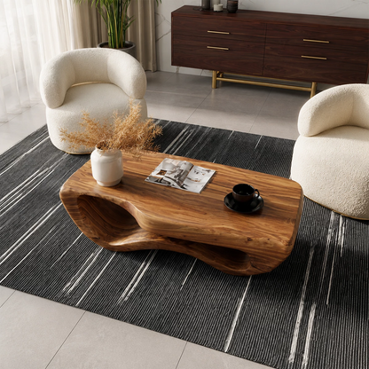 Sculptural Solid Wood Coffee Table With Wave Hollow Base And Natural Wood Grain For Modern Living Room - Livewoodcraft - 7