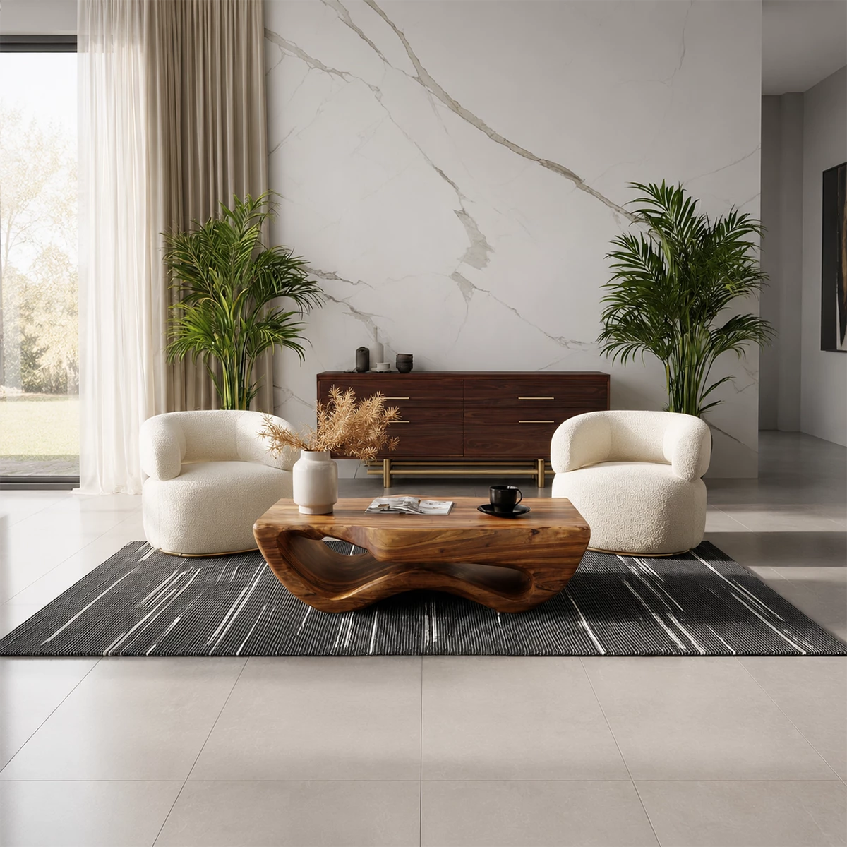 Sculptural Solid Wood Coffee Table With Wave Hollow Base And Natural Wood Grain For Modern Living Room - Livewoodcraft - 9