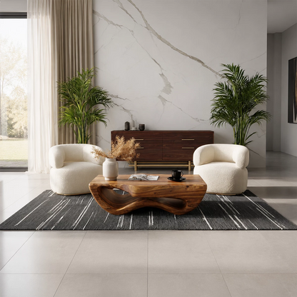 Sculptural Solid Wood Coffee Table With Wave Hollow Base And Natural Wood Grain For Modern Living Room - Livewoodcraft - 9
