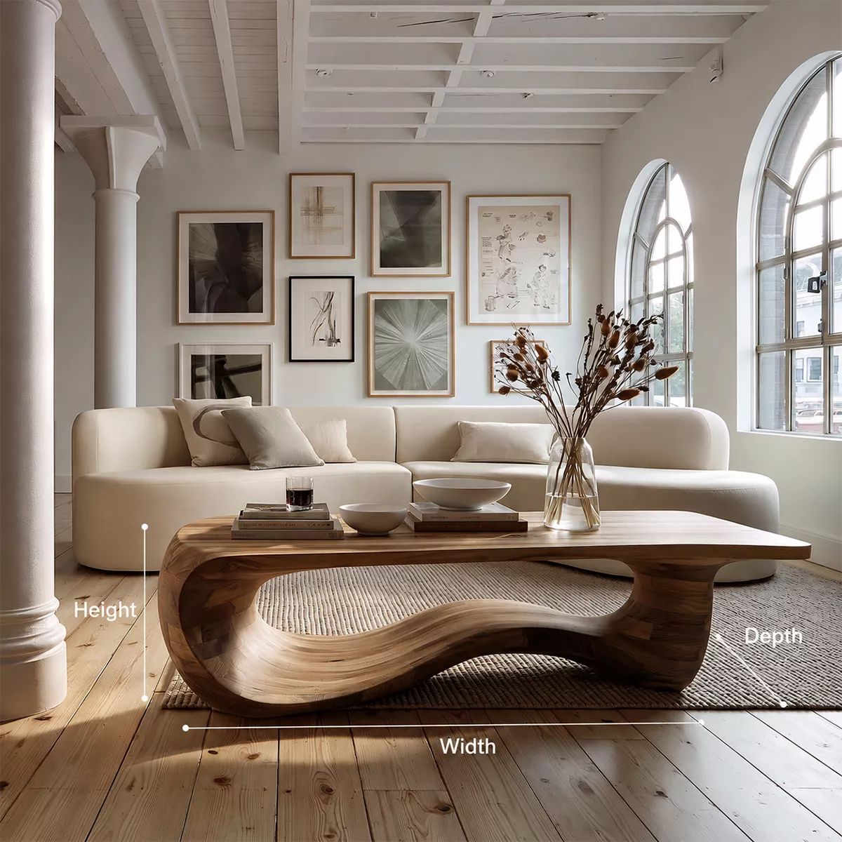 Sculptural Solid Wood Coffee Table With Wave Open Base And Natural Wood Grain For Modern Living Room - Livewoodcraft - 10