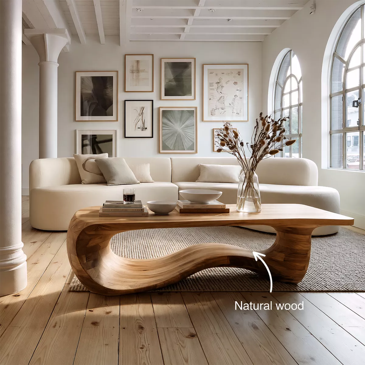 Sculptural Solid Wood Coffee Table With Wave Open Base And Natural Wood Grain For Modern Living Room - Livewoodcraft - 11