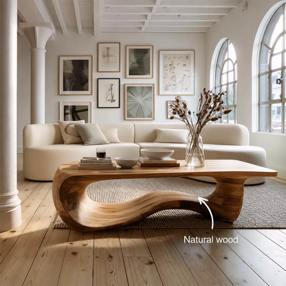 Sculptural Solid Wood Coffee Table With Wave Open Base And Natural Wood Grain For Modern Living Room - Livewoodcraft - 11