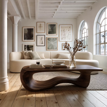 Sculptural Solid Wood Coffee Table With Wave Open Base And Natural Wood Grain For Modern Living Room - Livewoodcraft - 3
