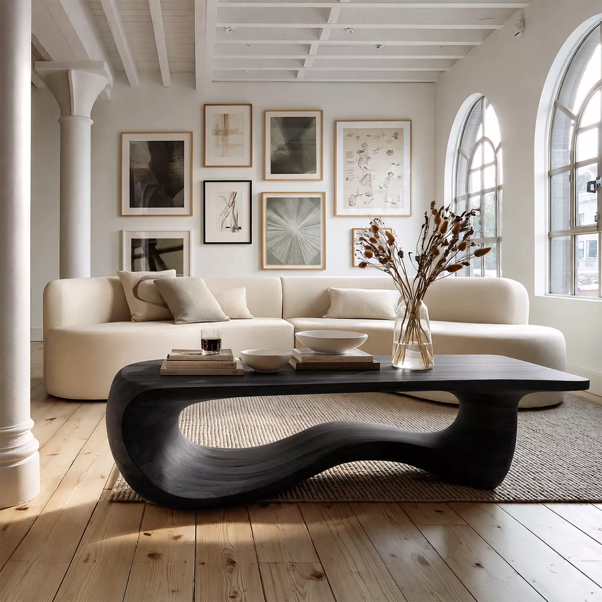 Sculptural Solid Wood Coffee Table With Wave Open Base And Natural Wood Grain For Modern Living Room - Livewoodcraft - 4