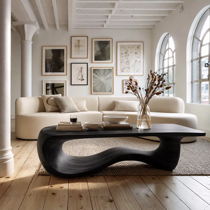 Sculptural Solid Wood Coffee Table With Wave Open Base And Natural Wood Grain For Modern Living Room - Livewoodcraft - 4