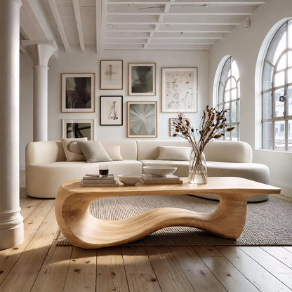 Sculptural Solid Wood Coffee Table With Wave Open Base And Natural Wood Grain For Modern Living Room - Livewoodcraft - 5