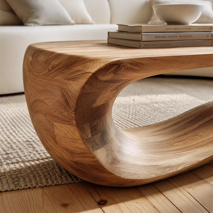 Sculptural Solid Wood Coffee Table With Wave Open Base And Natural Wood Grain For Modern Living Room - Livewoodcraft - 6