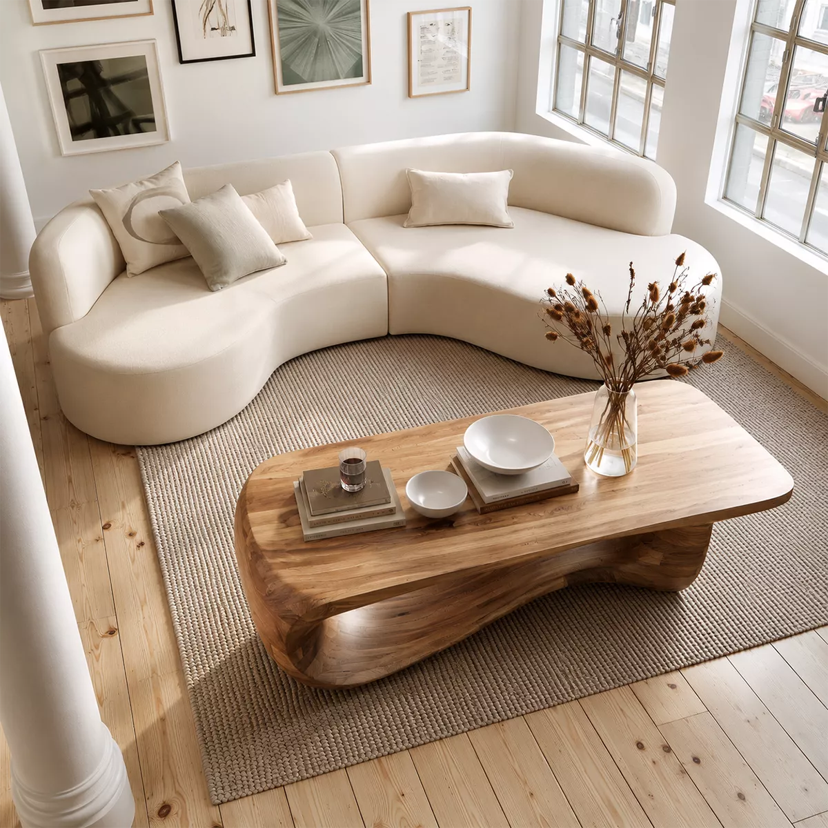 Sculptural Solid Wood Coffee Table With Wave Open Base And Natural Wood Grain For Modern Living Room - Livewoodcraft - 7